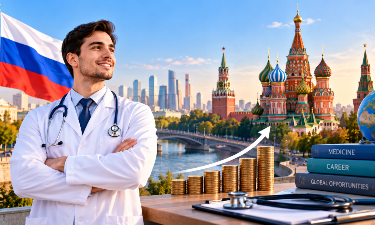 Average salary of a doctor in Russia in 2026 with Moscow medical career background