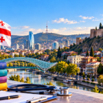 MBBS in Georgia 6 years or 8 years with Tbilisi skyline and medical study materials